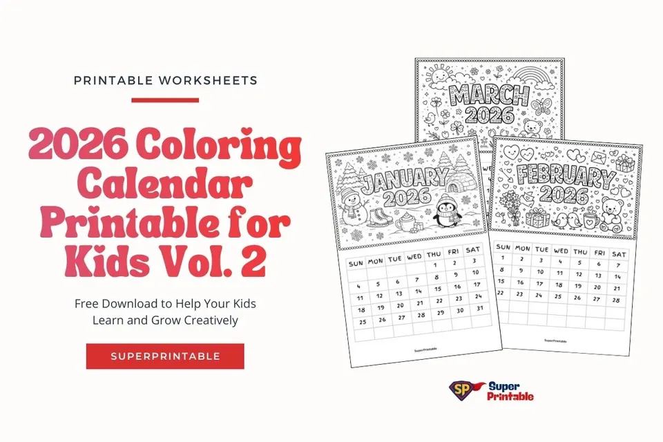 2026 Coloring Calendar Printable for Kids Vol. 2 Feature Image