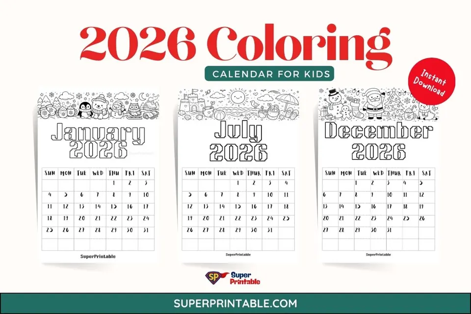 2026 Coloring Calendar for Kids Feature Image