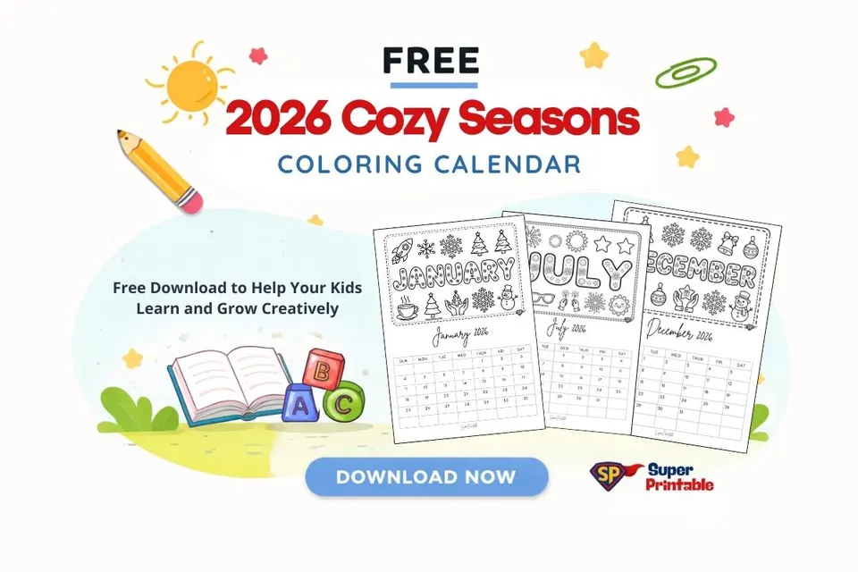 2026 Cozy Seasons Coloring Calendar Feature Image