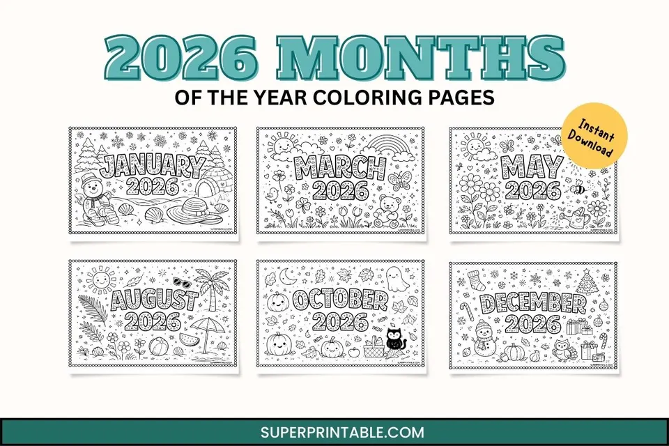 2026 Months of The Year Coloring Pages Feature Image