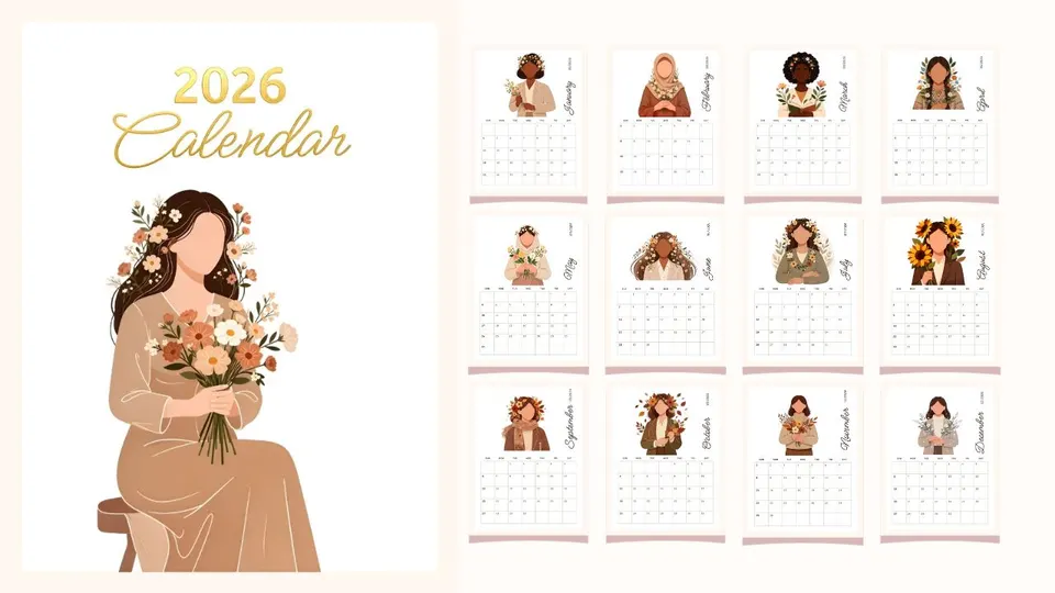 A Year In Bloom Modern Female Illustrated 2026 Calendar Feature Image