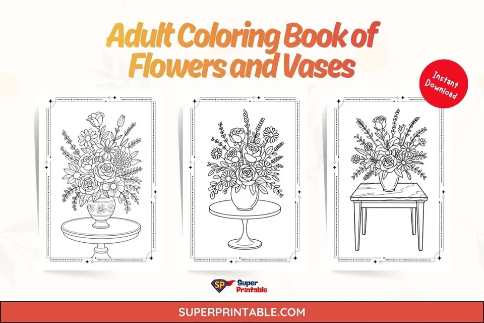 Adult Coloring Book of Flowers and Vases Feature Image