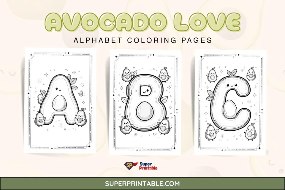 Avocado Love Alphabet Coloring Pages Feature Image
