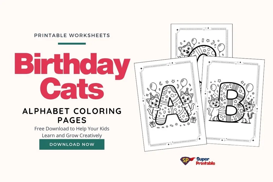 Birthday Cats Alphabet Coloring Pages Feature Image
