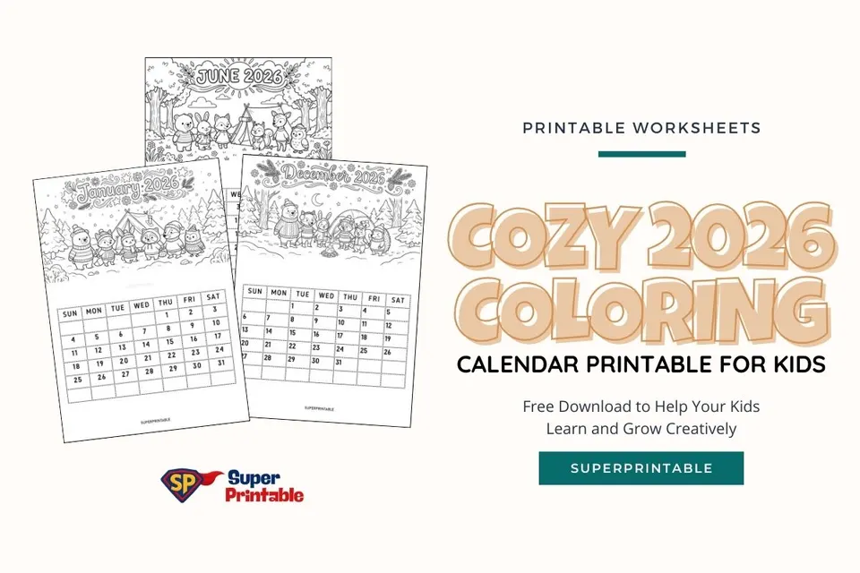 Cozy 2026 Coloring Calendar Printable for Kids Feature Image