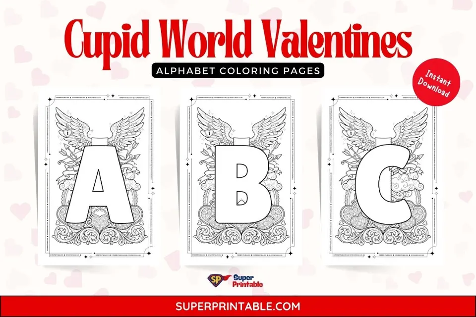 Cupid World Valentines Alphabet Coloring Pages Feature Image