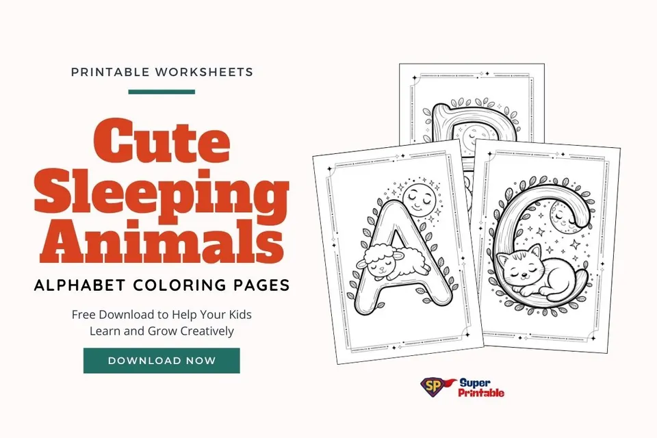 Cute Sleeping Animals Alphabet Coloring Pages