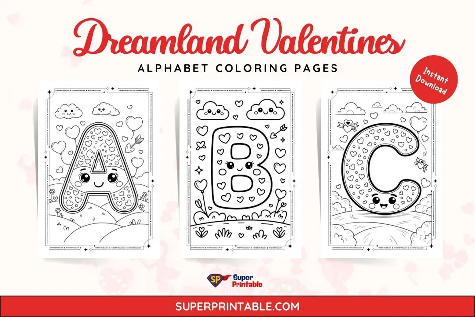 Dreamland Valentines Alphabet Coloring Pages Feature Image