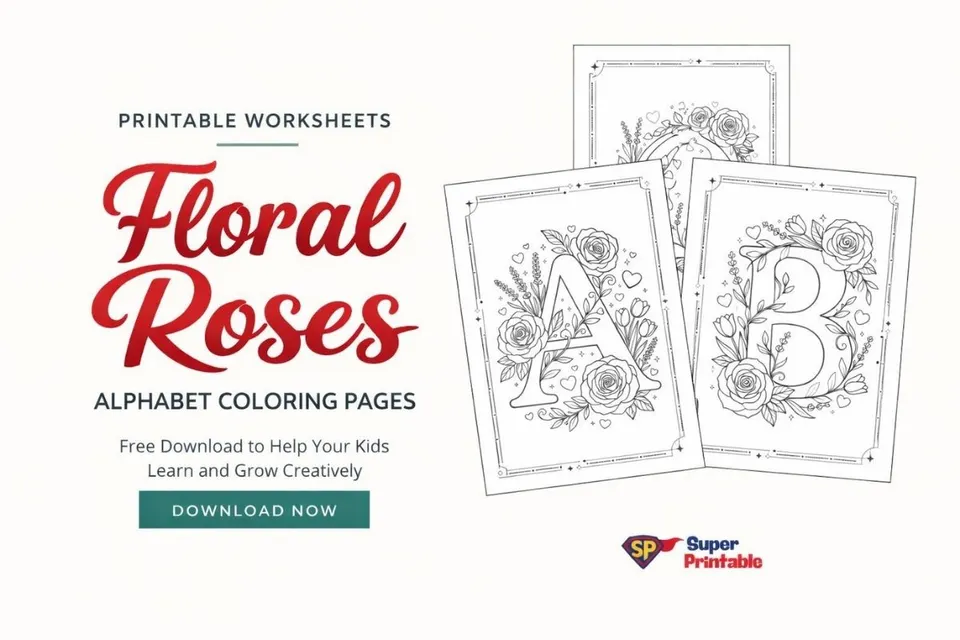 Floral Roses Alphabet Coloring Pages