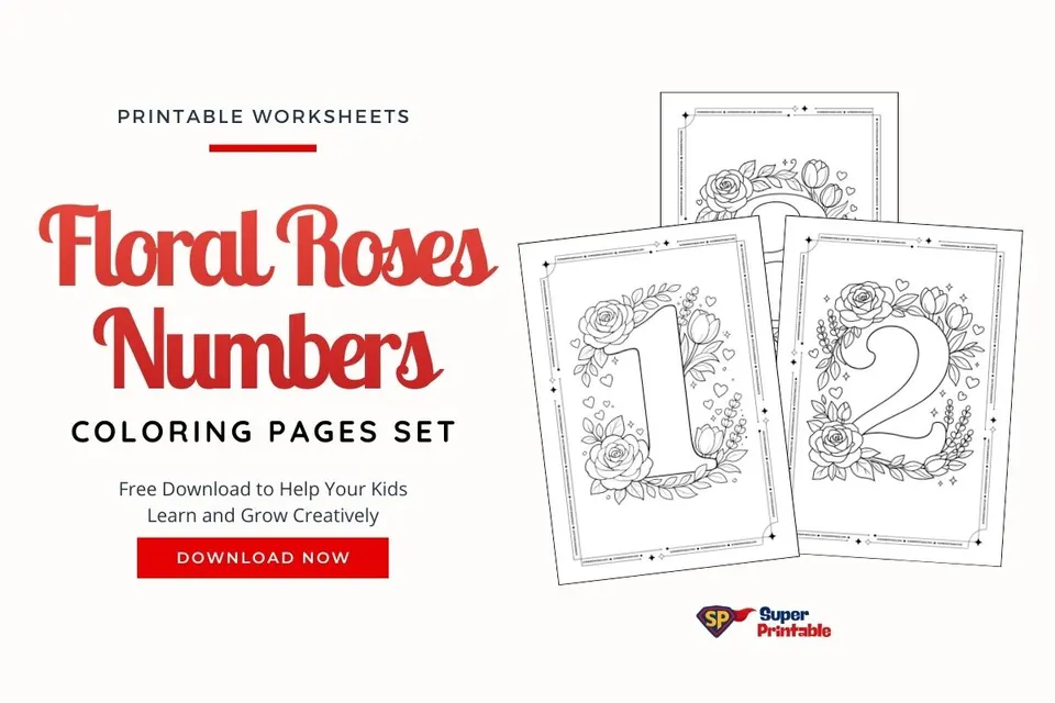 Floral Roses Numbers Coloring Pages Feature Image