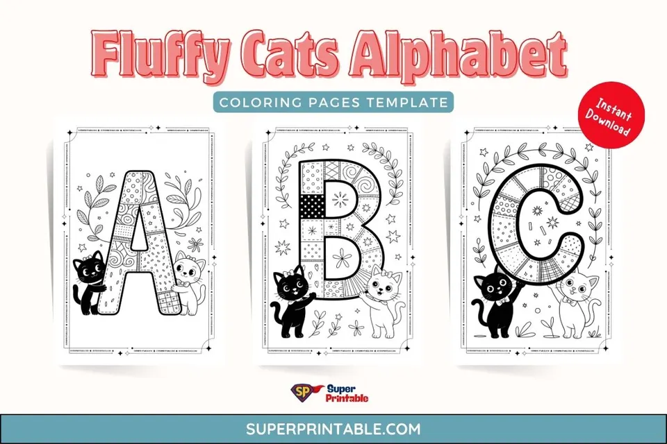 Fluffy Cats Alphabet Coloring Pages Feature Image
