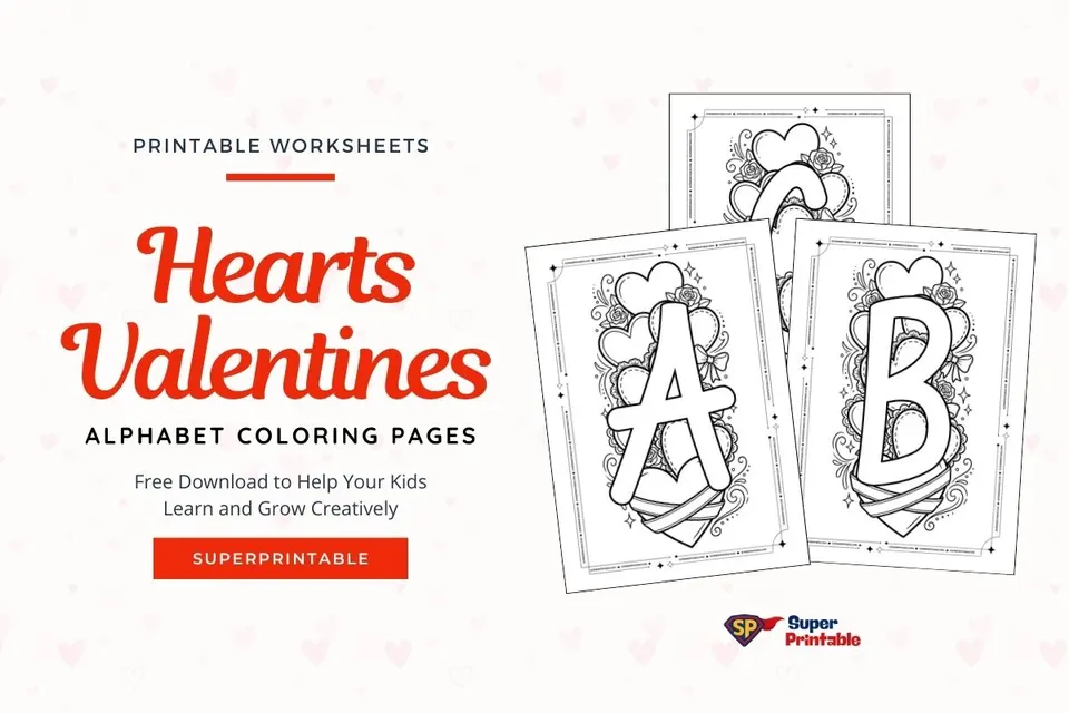 Hearts Valentines Alphabet Coloring Pages