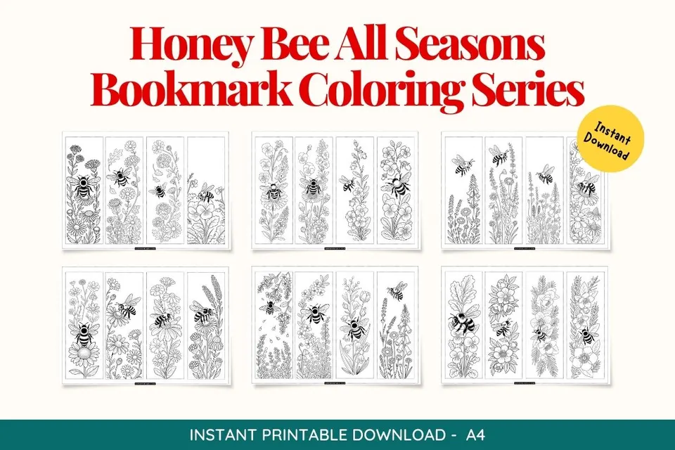 Honey Bee All Seasons Bookmark Coloring Series Feature Image