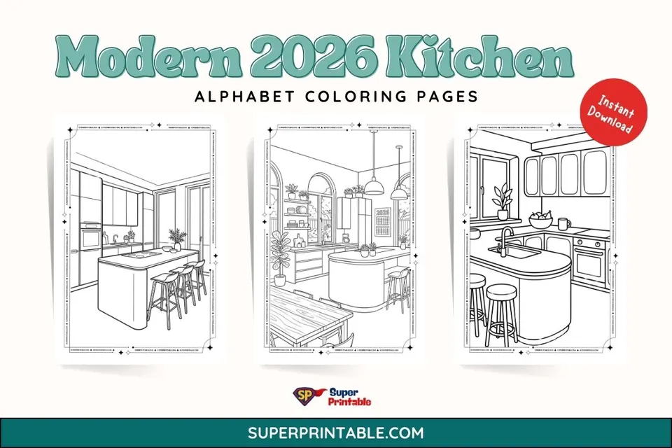 Modern 2026 Kitchen Coloring Pages Feature Image