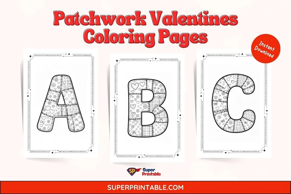 Patchwork Valentines Coloring Pages Feature Image