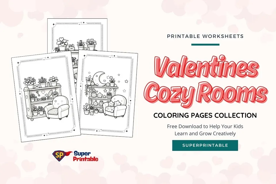 Valentines Cozy Rooms Coloring Pages Feature Image