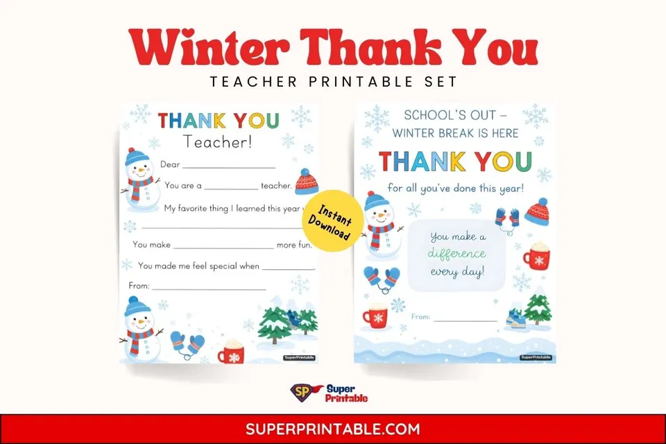 Winter Thank You Teacher Printable Feature Image