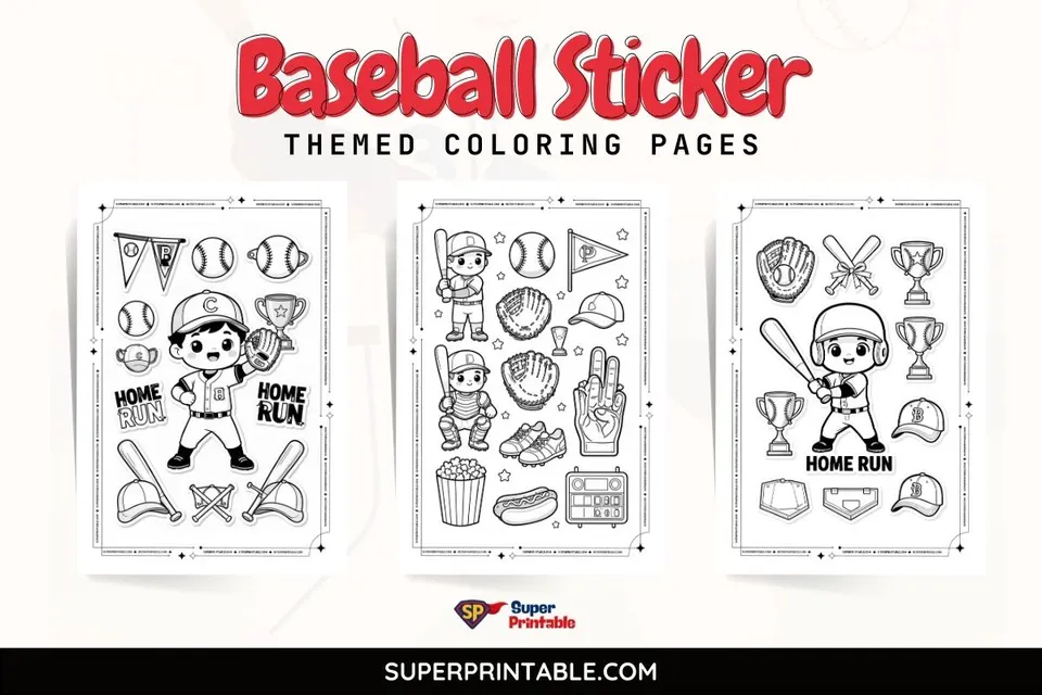 10+ Baseball Sticker Themed Coloring Pages Feature Image