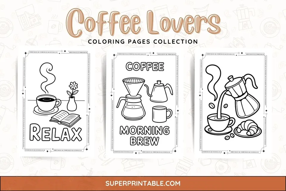 10+ Coffee Lovers Coloring Pages Feature Image