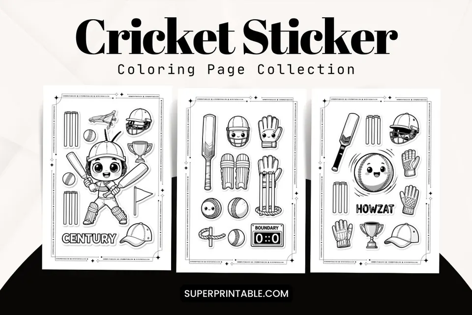 10+ Cricket Sticker Coloring Page Feature Image