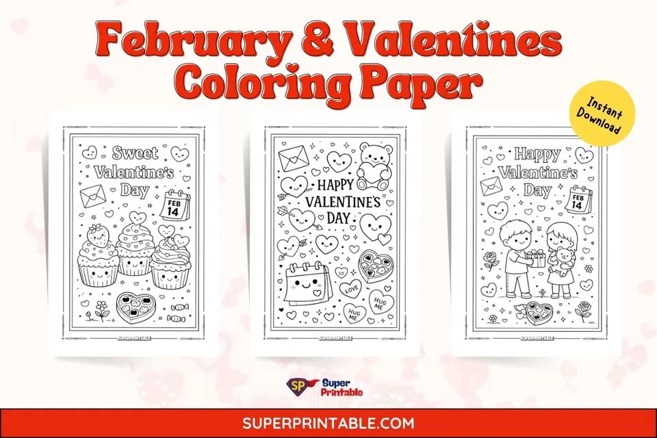 10+ February & Valentines Coloring Paper Feature Image