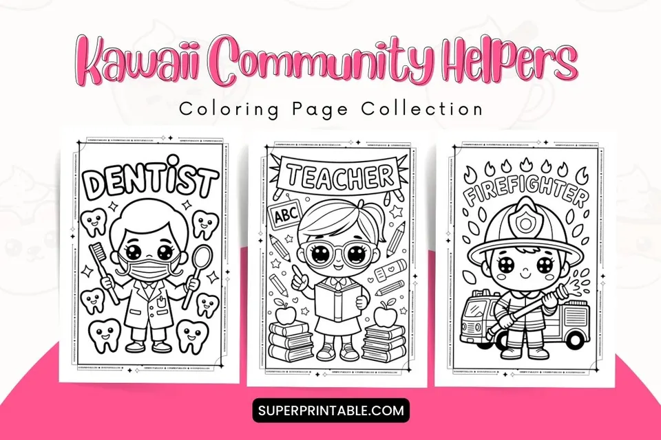 10+ Kawaii Community Helpers Coloring Page Collection