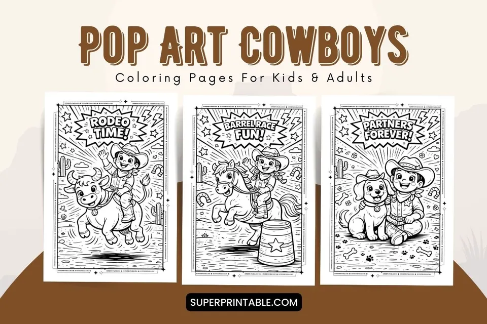 10+ Pop Art Cowboys Coloring Pages For Kids & Adults Feature Image