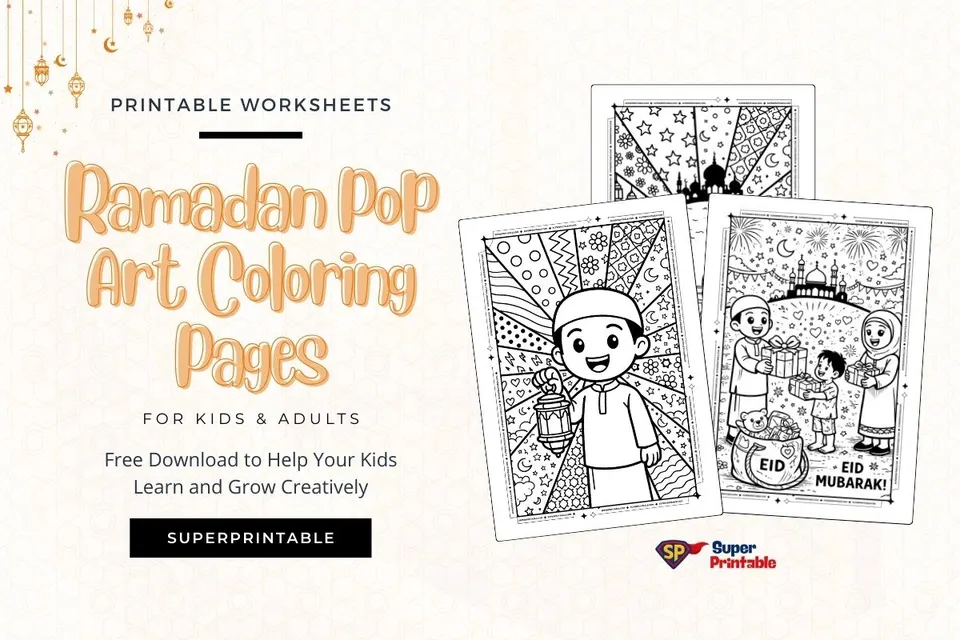 10+ Ramadan Pop Art Coloring Pages For Kids & Adults Feature Image