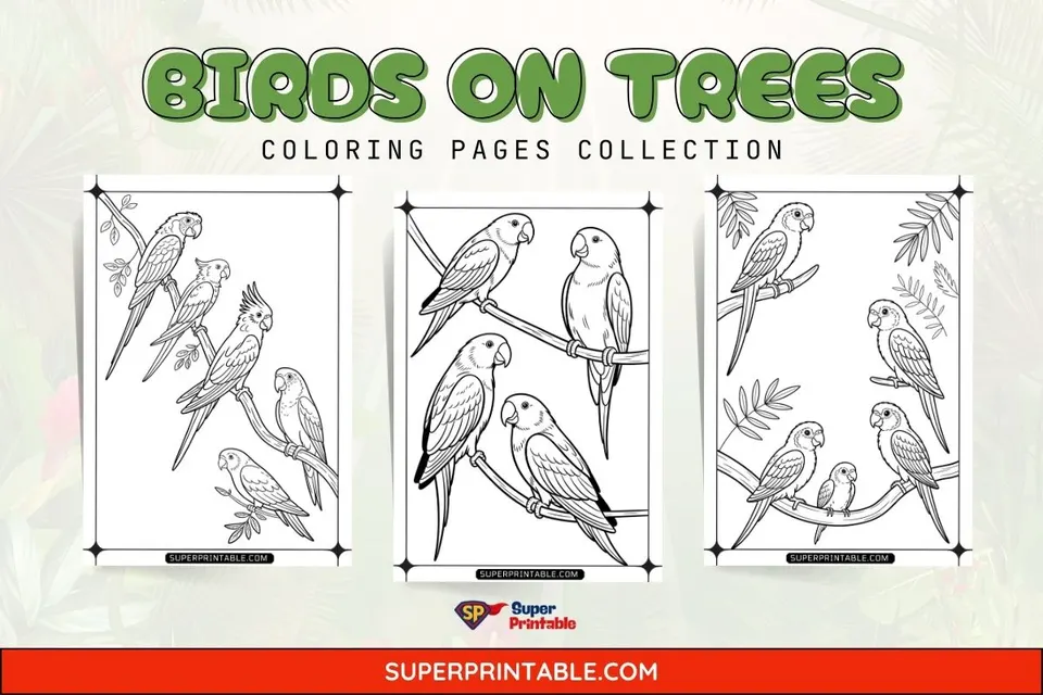 12+ Birds On Trees Coloring Pages Feature Image