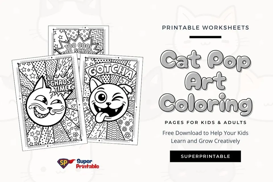 15+ Cat Pop Art Coloring Pages For Kids & Adults Feature Image