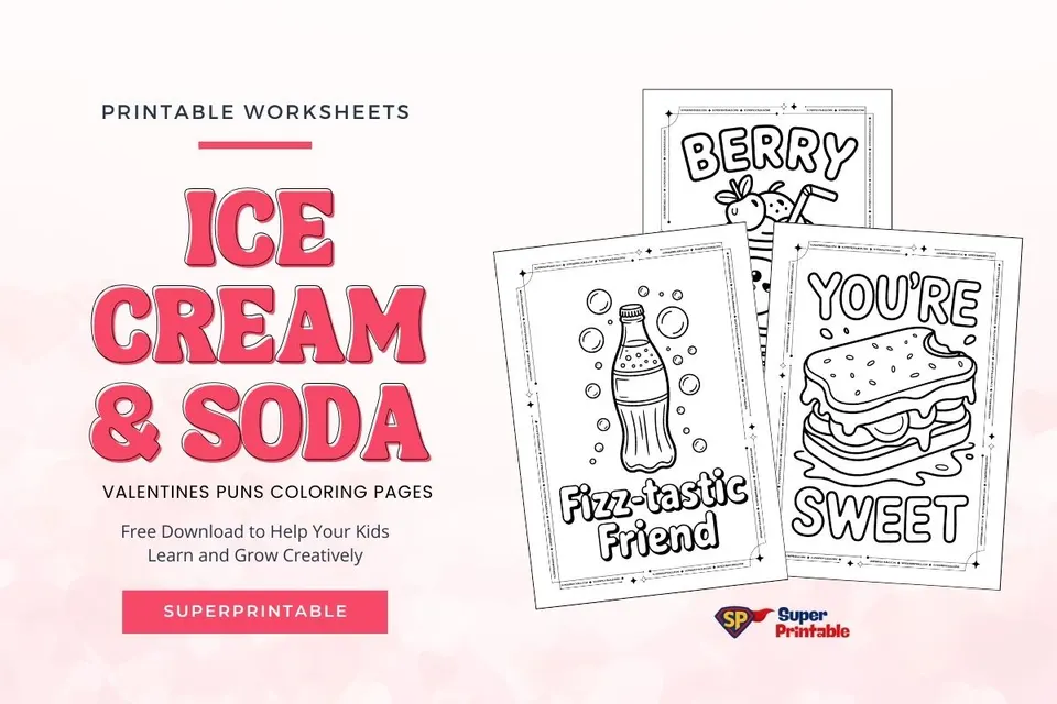 15+ Ice Cream & Soda Valentines Puns Coloring Pages Feature Image