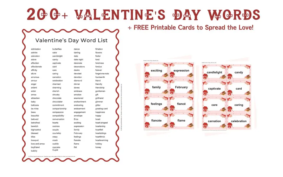 200+ Valentine's Day Words + FREE Printable Cards to Spread the Love!