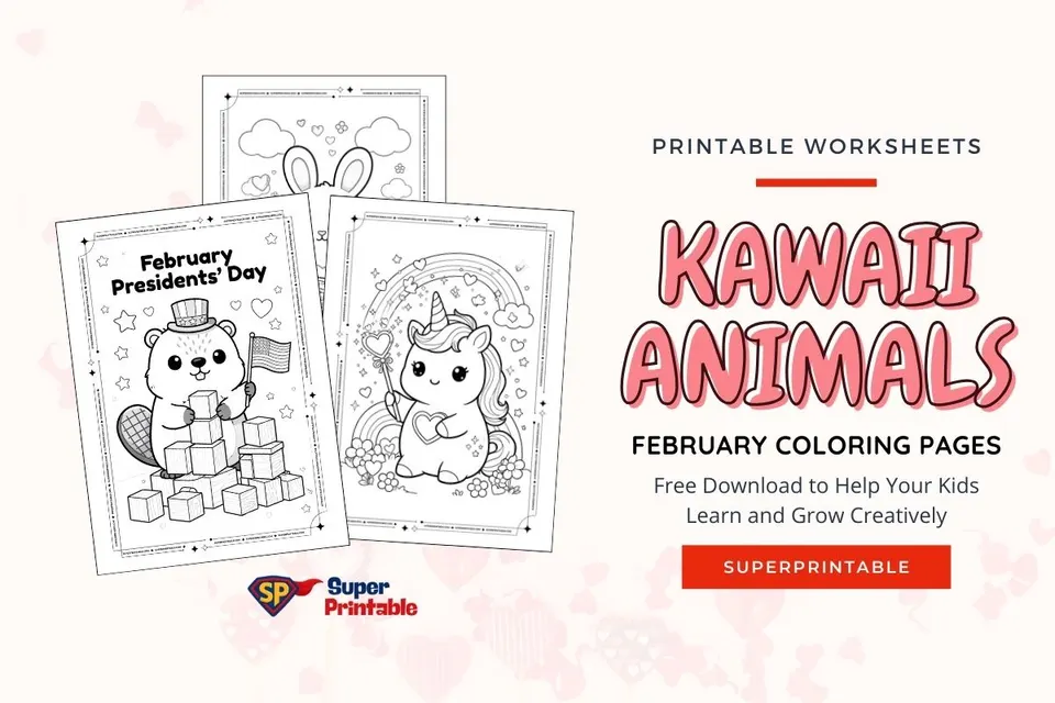 25+ Kawaii Animals February Coloring Pages