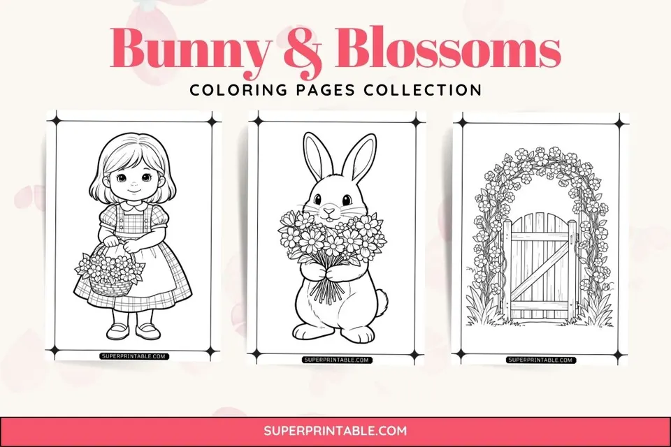 30 Bunny & Blossoms Coloring Pages Feature Image