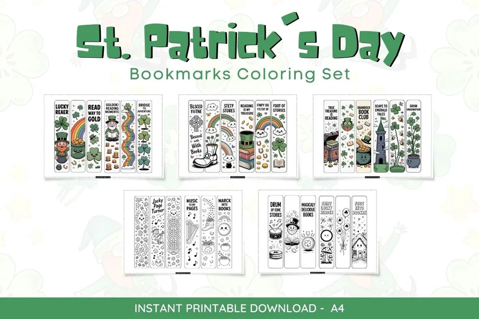 30 St. Patrick's Day Bookmarks Coloring Set Feature Image