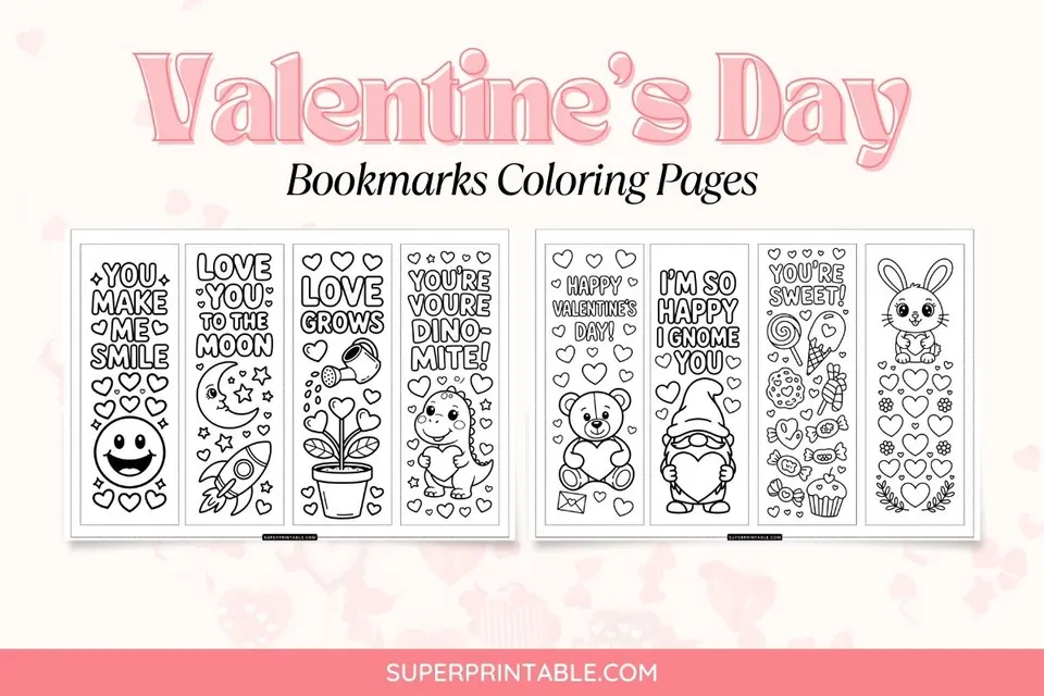 30 Valentine's Day Bookmarks Coloring Pages