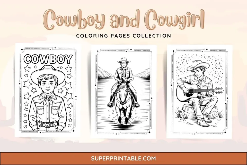 62+ Cowboy and Cowgirl Coloring Pages Feature Image