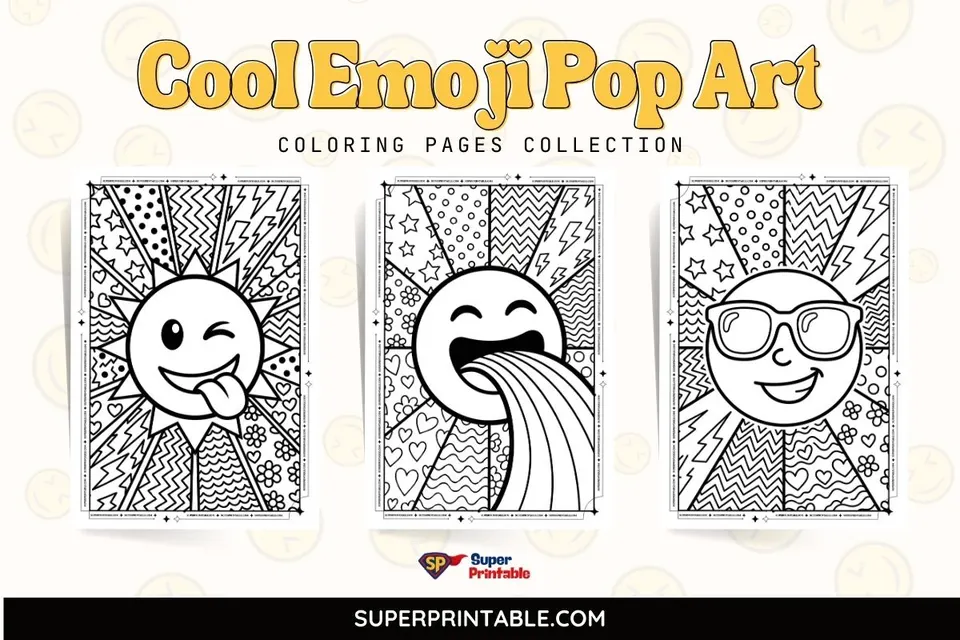 Cool Emoji Pop Art Coloring Pages For Kids & Adults Feature Image