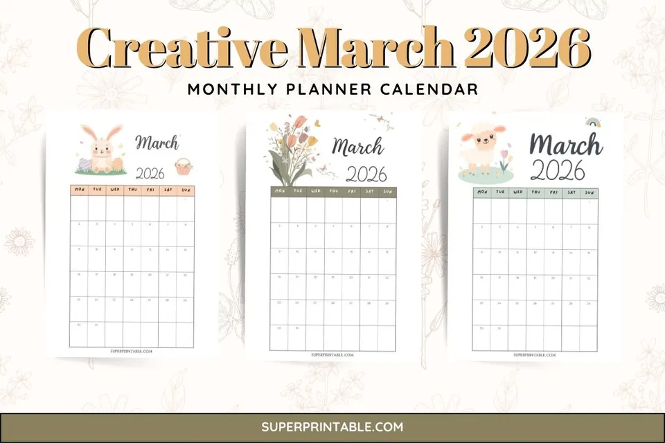 Creative March 2026 Monthly Planner Calendar Feature Image