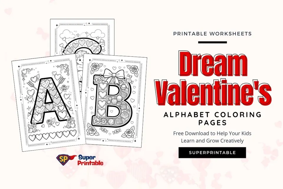 Dream Valentine's Alphabet Coloring Pages Feature Image
