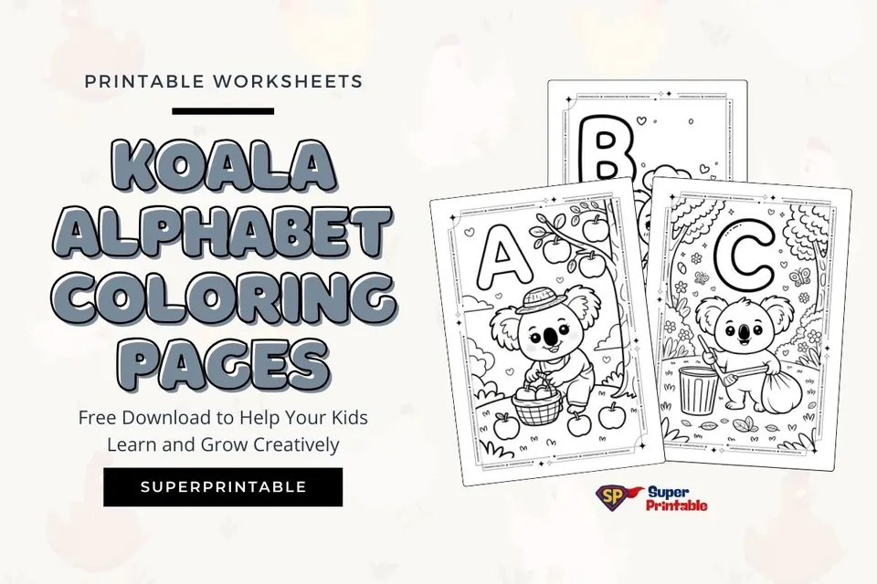 Koala Alphabet Coloring Pages Feature Image