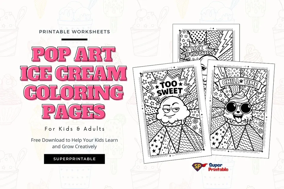 Pop Art Ice Cream Coloring Pages For Kids & Adults Feature Image