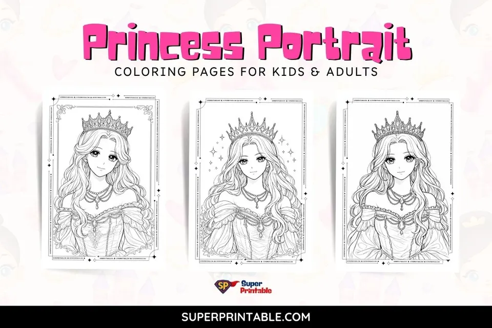 Princess Portrait Coloring Pages For Kids & Adults Feature Image