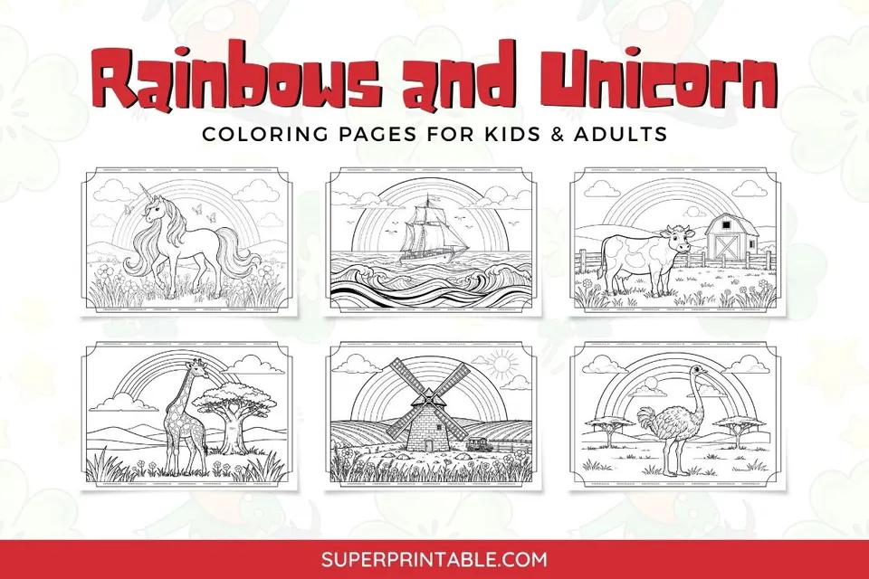 Rainbows and Unicorn Coloring Pages Feature Image