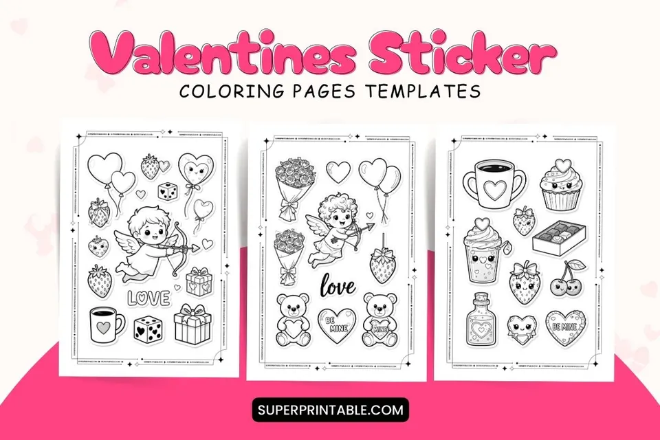 Valentines Sticker Coloring Pages Feature Image