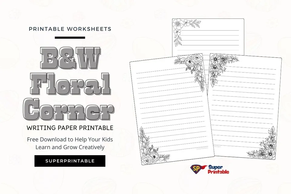 10+ Black and White Floral Corner Writing Paper Printable Feature Image