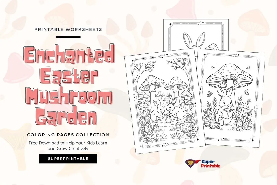 10 Enchanted Easter Mushroom Garden Coloring Pages Feature Image