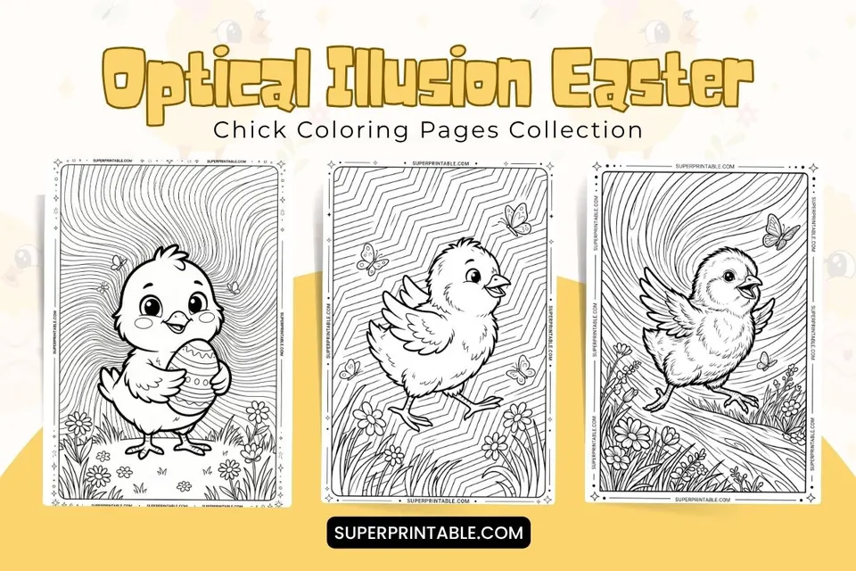 12+ Optical Illusion Easter Chick Coloring Pages Feature Image