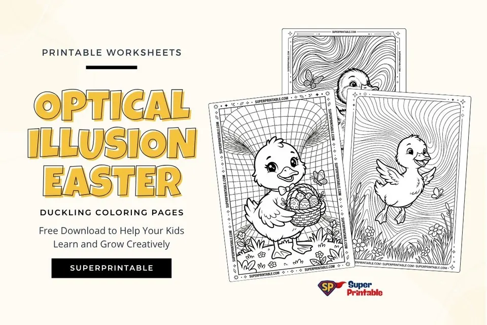12+ Optical Illusion Easter Duckling Coloring Pages Feature Image