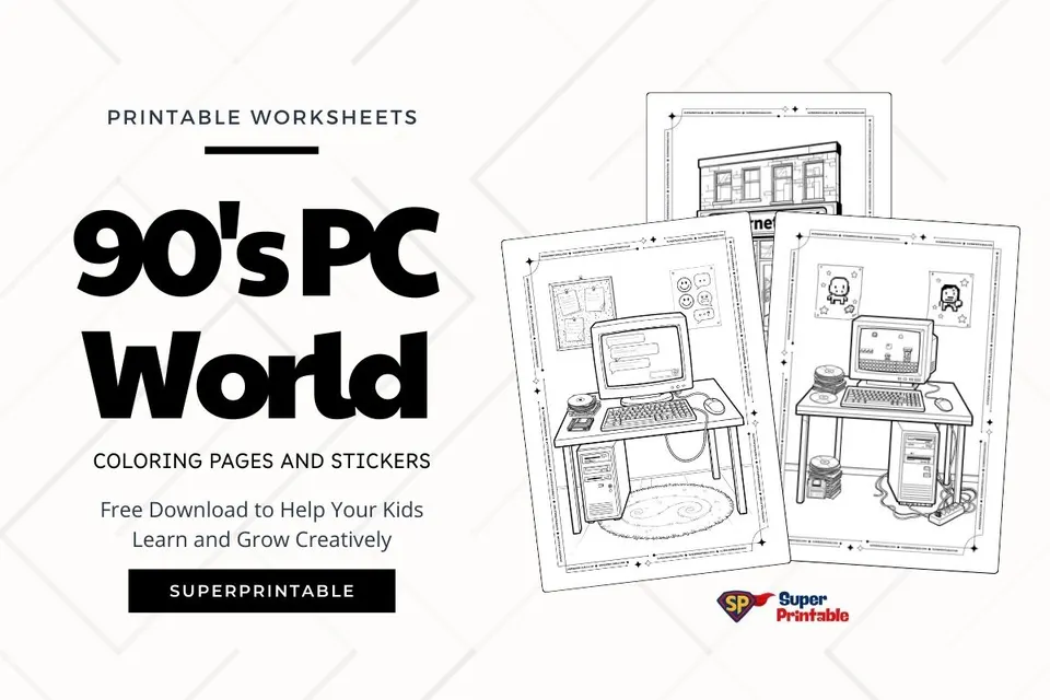 25+ 90's PC World Coloring Pages and Stickers Feature Image